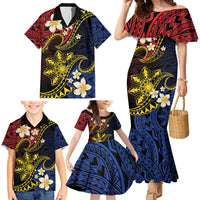 Philippines Spirit Tribal Sun Plumeria Family Matching Mermaid Dress and Hawaiian Shirt Red And Blue Polynesian Pattern