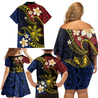 Philippines Spirit Tribal Sun Plumeria Family Matching Off Shoulder Short Dress and Hawaiian Shirt Red And Blue Polynesian Pattern