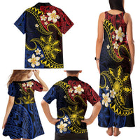 Philippines Spirit Tribal Sun Plumeria Family Matching Tank Maxi Dress and Hawaiian Shirt Red And Blue Polynesian Pattern