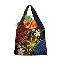 Philippines Spirit Tribal Sun Plumeria Grocery Bag Red And Blue Polynesian Pattern