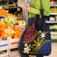 Philippines Spirit Tribal Sun Plumeria Grocery Bag Red And Blue Polynesian Pattern