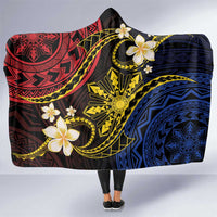 Philippines Spirit Tribal Sun Plumeria Hooded Blanket Red And Blue Polynesian Pattern