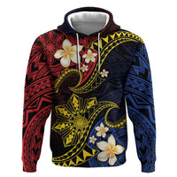 Philippines Spirit Tribal Sun Plumeria Hoodie Red And Blue Polynesian Pattern