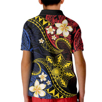 Philippines Spirit Tribal Sun Plumeria Kid Polo Shirt Red And Blue Polynesian Pattern