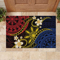 Philippines Spirit Tribal Sun Plumeria Rubber Doormat Red And Blue Polynesian Pattern