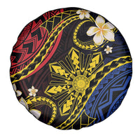 Philippines Spirit Tribal Sun Plumeria Spare Tire Cover Red And Blue Polynesian Pattern