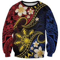 Philippines Spirit Tribal Sun Plumeria Sweatshirt Red And Blue Polynesian Pattern