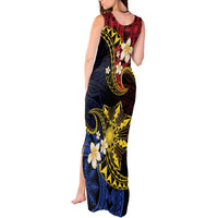 Philippines Spirit Tribal Sun Plumeria Tank Maxi Dress Red And Blue Polynesian Pattern