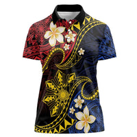 Philippines Spirit Tribal Sun Plumeria Women Polo Shirt Red And Blue Polynesian Pattern