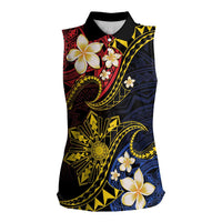 Philippines Spirit Tribal Sun Plumeria Women Sleeveless Polo Shirt Red And Blue Polynesian Pattern