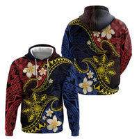 Philippines Spirit Tribal Sun Plumeria Zip Hoodie Red And Blue Polynesian Pattern