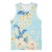 Hawaii Hibiscus Plumeria Blue Basketball Jersey Polynesian Pattern LT01 Unisex Blue - Polynesian Pride