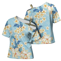 Hawaii Hibiscus Plumeria Blue Cross Shoulder Shirt Polynesian Pattern LT01 - Polynesian Pride