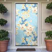 Hawaii Hibiscus Plumeria Blue Door Cover Polynesian Pattern LT01 Blue - Polynesian Pride