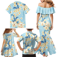 Hawaii Hibiscus Plumeria Blue Family Matching Mermaid Dress and Hawaiian Shirt Polynesian Pattern