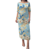 Hawaii Hibiscus Plumeria Blue Family Matching Puletasi and Hawaiian Shirt Polynesian Pattern