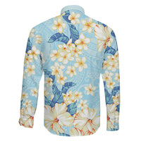 Hawaii Hibiscus Plumeria Blue Family Matching Short Sleeve Bodycon Dress and Hawaiian Shirt Polynesian Pattern