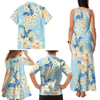 Hawaii Hibiscus Plumeria Blue Family Matching Tank Maxi Dress and Hawaiian Shirt Polynesian Pattern