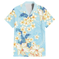 Hawaii Hibiscus Plumeria Blue Family Matching Tank Maxi Dress and Hawaiian Shirt Polynesian Pattern