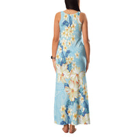 Hawaii Hibiscus Plumeria Blue Family Matching Tank Maxi Dress and Hawaiian Shirt Polynesian Pattern