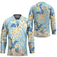 Hawaii Hibiscus Plumeria Blue Hockey Jersey Polynesian Pattern LT01 - Polynesian Pride