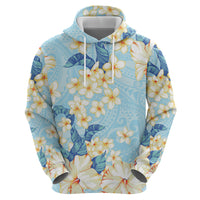 Hawaii Hibiscus Plumeria Blue Hoodie Polynesian Pattern LT01 - Polynesian Pride