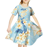 Hawaii Hibiscus Plumeria Blue Kid Short Sleeve Dress Polynesian Pattern LT01 - Polynesian Pride