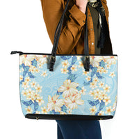 Hawaii Hibiscus Plumeria Blue Leather Tote Bag Polynesian Pattern LT01 - Polynesian Pride