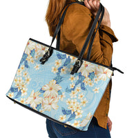 Hawaii Hibiscus Plumeria Blue Leather Tote Bag Polynesian Pattern LT01 - Polynesian Pride