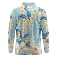 Hawaii Hibiscus Plumeria Blue Long Sleeve Polo Shirt Polynesian Pattern LT01 - Polynesian Pride