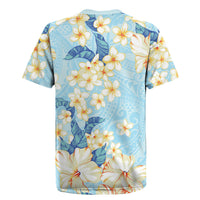 Hawaii Hibiscus Plumeria Blue Rugby Jersey Polynesian Pattern LT01 - Polynesian Pride