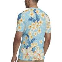 Hawaii Hibiscus Plumeria Blue Rugby Jersey Polynesian Pattern LT01 - Polynesian Pride