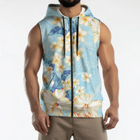 Hawaii Hibiscus Plumeria Blue Sleeveless Zip Hoodie Polynesian Pattern LT01 - Polynesian Pride