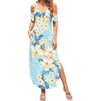 Hawaii Hibiscus Plumeria Blue Summer Maxi Dress Polynesian Pattern LT01 Women Blue - Polynesian Pride