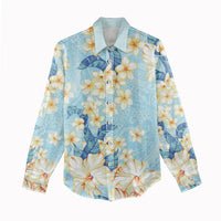 Hawaii Hibiscus Plumeria Blue Women Casual Shirt Polynesian Pattern LT01 - Polynesian Pride
