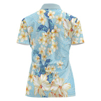 Hawaii Hibiscus Plumeria Blue Women Polo Shirt Polynesian Pattern LT01 - Polynesian Pride