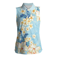 Hawaii Hibiscus Plumeria Blue Women Sleeveless Polo Shirt Polynesian Pattern LT01 Female Blue - Polynesian Pride