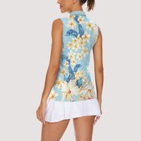 Hawaii Hibiscus Plumeria Blue Women Sleeveless Polo Shirt Polynesian Pattern LT01 - Polynesian Pride