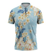 Hawaii Hibiscus Plumeria Blue Zipper Polo Shirt Polynesian Pattern LT01 Blue - Polynesian Pride