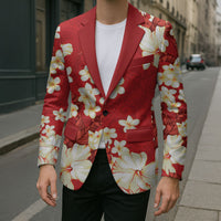 Hawaii Hibiscus Plumeria Red Blazer Polynesian Pattern