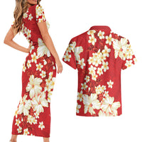 Hawaii Hibiscus Plumeria Red Couples Matching Short Sleeve Bodycon Dress and Hawaiian Shirt Polynesian Pattern LT01 - Polynesian Pride