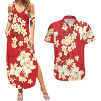 Hawaii Hibiscus Plumeria Red Couples Matching Summer Maxi Dress and Hawaiian Shirt Polynesian Pattern LT01 Red - Polynesian Pride