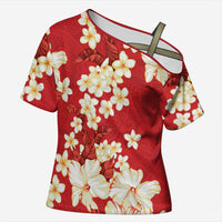 Hawaii Hibiscus Plumeria Red Cross Shoulder Shirt Polynesian Pattern LT01 Female Red - Polynesian Pride