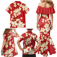 Hawaii Hibiscus Plumeria Red Family Matching Mermaid Dress and Hawaiian Shirt Polynesian Pattern