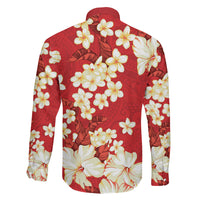 Hawaii Hibiscus Plumeria Red Family Matching Off The Shoulder Long Sleeve Dress and Hawaiian Shirt Polynesian Pattern