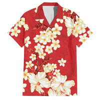 Hawaii Hibiscus Plumeria Red Family Matching Short Sleeve Bodycon Dress and Hawaiian Shirt Polynesian Pattern