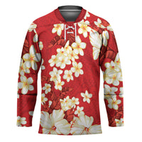 Hawaii Hibiscus Plumeria Red Hockey Jersey Polynesian Pattern LT01 Unisex Red - Polynesian Pride
