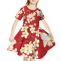 Hawaii Hibiscus Plumeria Red Kid Short Sleeve Dress Polynesian Pattern LT01 - Polynesian Pride