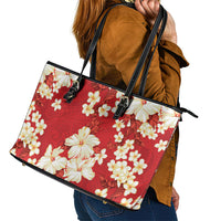 Hawaii Hibiscus Plumeria Red Leather Tote Bag Polynesian Pattern LT01 - Polynesian Pride