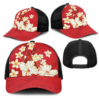 Hawaii Hibiscus Plumeria Red Mesh Trucker Cap Polynesian Pattern LT01 - Polynesian Pride